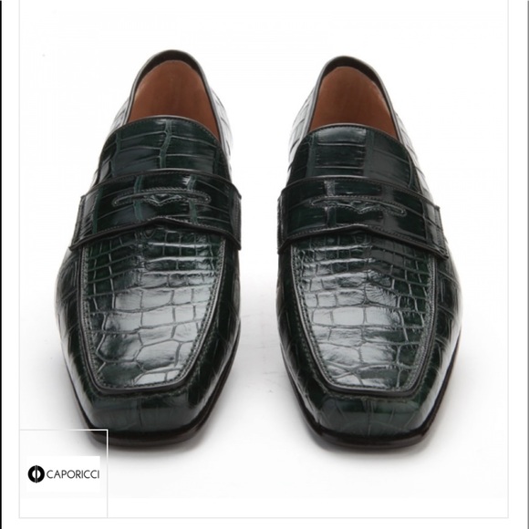 Caporicci 9961 Alligator Penny Loafers Green - Picture 2 of 4